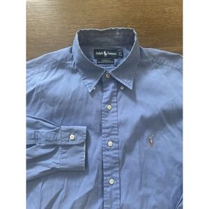 Polo Ralph Lauren Shirt Men 16 1/2 - 35 Blue Pinpoint Oxford Yarmouth Flesh Pony
